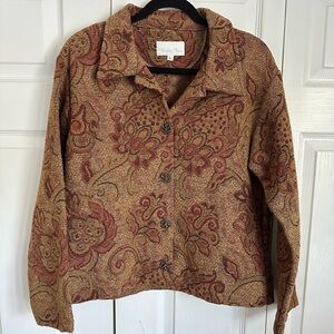 Vtg Winding River Jacket Womens L Brown Tapestry Paisley Button Front USA Career